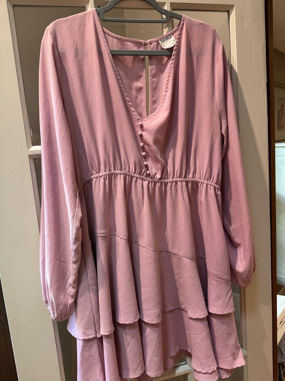 ARULA Dusty Rose Long Sleeve Tiered V-Neck Dress